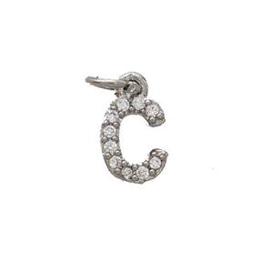 Copper Pendant Pave Zirconia Letter-C Platinum Plated, approx 6-9mm [FN44622]