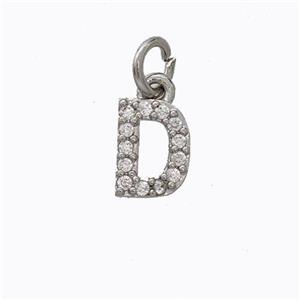 Copper Pendant Pave Zirconia Letter-D Platinum Plated, approx 6-9mm [FN44623]