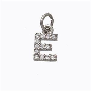 Copper Pendant Pave Zirconia Letter-E Platinum Plated, approx 6-9mm [FN44624]