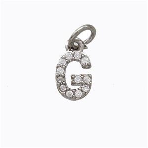 Copper Pendant Pave Zirconia Letter-G Platinum Plated, approx 6-9mm [FN44626]