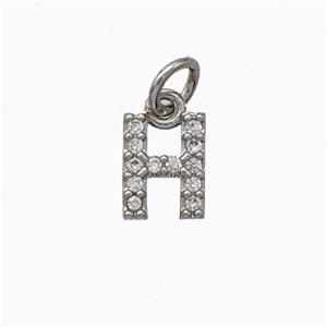 Copper Pendant Pave Zirconia Letter-H Platinum Plated, approx 6-9mm [FN44627]