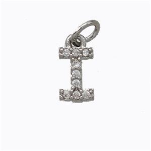 Copper Pendant Pave Zirconia Letter-I Platinum Plated, approx 6-9mm [FN44628]