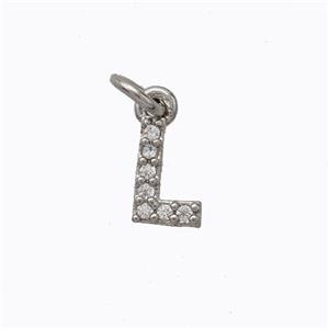 Copper Pendant Pave Zirconia Letter-L Platinum Plated, approx 6-9mm [FN44631]