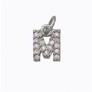 Copper Pendant Pave Zirconia Letter-M Platinum Plated, approx 6-9mm [FN44632]