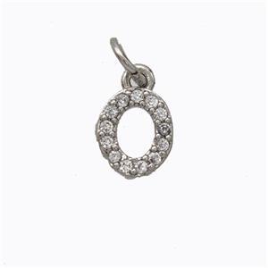 Copper Pendant Pave Zirconia Letter-O Platinum Plated, approx 6-9mm [FN44634]