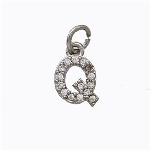 Copper Pendant Pave Zirconia Letter-Q Platinum Plated, approx 6-9mm [FN44636]