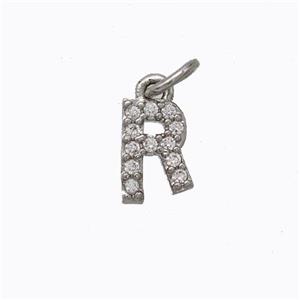 Copper Pendant Pave Zirconia Letter-R Platinum Plated, approx 6-9mm [FN44637]
