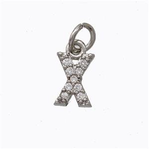 Copper Pendant Pave Zirconia Letter-X Platinum Plated, approx 6-9mm [FN44643]