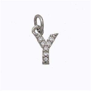 Copper Pendant Pave Zirconia Letter-Y Platinum Plated, approx 6-9mm [FN44644]