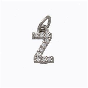 Copper Pendant Pave Zirconia Letter-Z Platinum Plated, approx 6-9mm [FN44645]