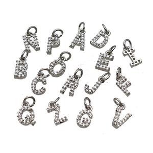 Copper Alphabet Pendant Pave Zirconia Mix Letters Platinum Plated, approx 6-9mm [FN44646]