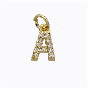 Copper Pendant Pave Zirconia Letter-A Gold Plated, approx 6-9mm [FN44647]