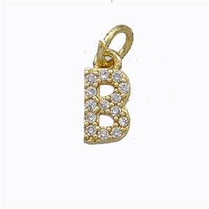 Copper Pendant Pave Zirconia Letter-B Gold Plated, approx 6-9mm [FN44648]