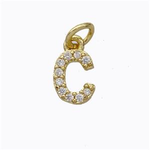 Copper Pendant Pave Zirconia Letter-C Gold Plated, approx 6-9mm [FN44649]