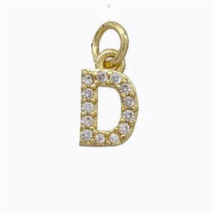 Copper Pendant Pave Zirconia Letter-D Gold Plated, approx 6-9mm [FN44650]