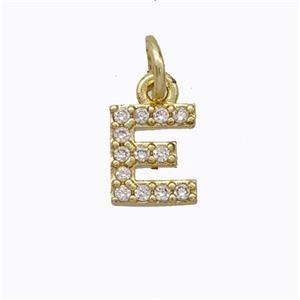 Copper Pendant Pave Zirconia Letter-E Gold Plated, approx 6-9mm [FN44651]