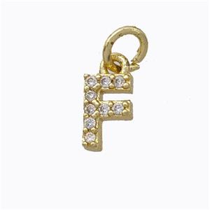 Copper Pendant Pave Zirconia Letter-F Gold Plated, approx 6-9mm [FN44652]