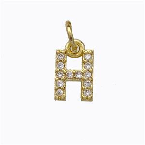 Copper Pendant Pave Zirconia Letter-H Gold Plated, approx 6-9mm [FN44654]