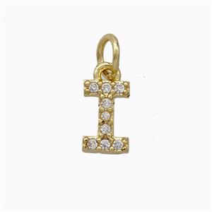 Copper Pendant Pave Zirconia Letter-I Gold Plated, approx 6-9mm [FN44655]
