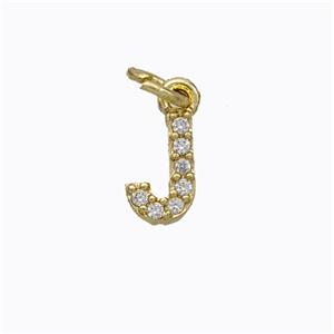 Copper Pendant Pave Zirconia Letter-J Gold Plated, approx 6-9mm [FN44656]