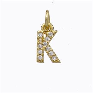 Copper Pendant Pave Zirconia Letter-K Gold Plated, approx 6-9mm [FN44657]