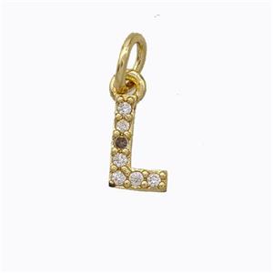 Copper Pendant Pave Zirconia Letter-L Gold Plated, approx 6-9mm [FN44658]