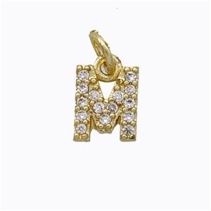Copper Pendant Pave Zirconia Letter-M Gold Plated, approx 6-9mm [FN44659]