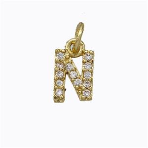 Copper Pendant Pave Zirconia Letter-N Gold Plated, approx 6-9mm [FN44660]