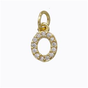Copper Pendant Pave Zirconia Letter-O Gold Plated, approx 6-9mm [FN44661]