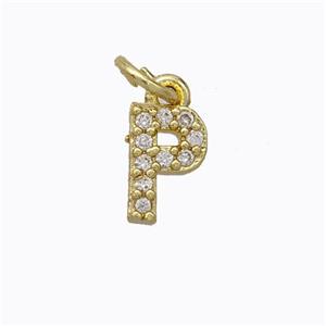 Copper Pendant Pave Zirconia Letter-P Gold Plated, approx 6-9mm [FN44662]
