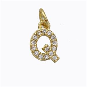 Copper Pendant Pave Zirconia Letter-Q Gold Plated, approx 6-9mm [FN44663]