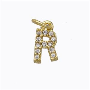Copper Pendant Pave Zirconia Letter-R Gold Plated, approx 6-9mm [FN44664]