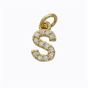 Copper Pendant Pave Zirconia Letter-S Gold Plated, approx 6-9mm [FN44665]