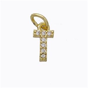 Copper Pendant Pave Zirconia Letter-T Gold Plated, approx 6-9mm [FN44666]