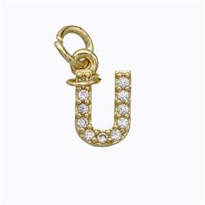 Copper Pendant Pave Zirconia Letter-U Gold Plated, approx 6-9mm [FN44667]