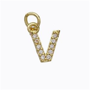 Copper Pendant Pave Zirconia Letter-V Gold Plated, approx 6-9mm [FN44668]