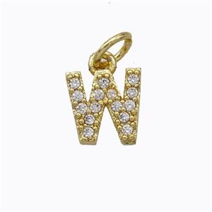 Copper Pendant Pave Zirconia Letter-W Gold Plated, approx 6-9mm [FN44669]