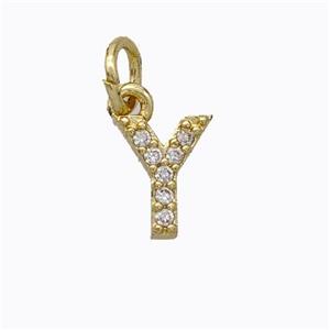 Copper Pendant Pave Zirconia Letter-Y Gold Plated, approx 6-9mm [FN44671]