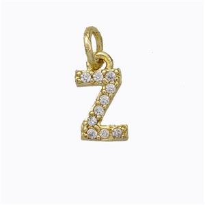 Copper Pendant Pave Zirconia Letter-Z Gold Plated, approx 6-9mm [FN44672]