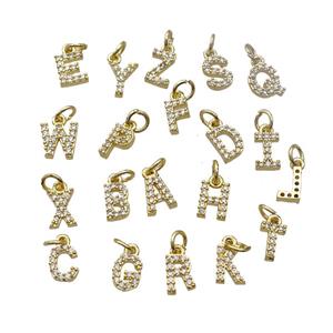 Copper Alphabet Pendant Pave Zirconia Mixed Letters Gold Plated, approx 6-9mm [FN44673]