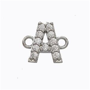 Copper Connector Pave Zirconia Letter-A Platinum Plated, approx 8-9mm [FN44674]