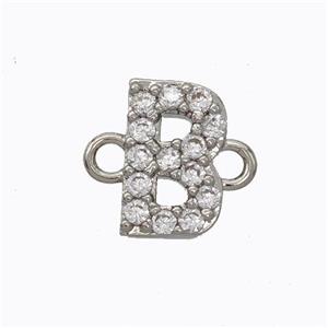 Copper Connector Pave Zirconia Letter-B Platinum Plated, approx 8-9mm [FN44675]