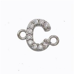 Copper Connector Pave Zirconia Letter-C Platinum Plated, approx 8-9mm [FN44676]