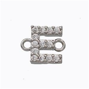 Copper Connector Pave Zirconia Letter-E Platinum Plated, approx 8-9mm [FN44678]