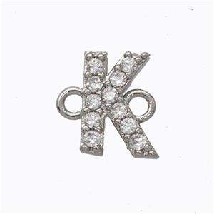 Copper Connector Pave Zirconia Letter-K Platinum Plated, approx 8-9mm [FN44684]