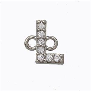 Copper Connector Pave Zirconia Letter-L Platinum Plated, approx 8-9mm [FN44685]
