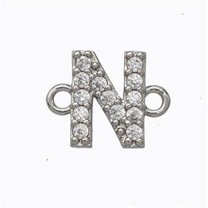 Copper Connector Pave Zirconia Letter-N Platinum Plated, approx 8-9mm [FN44687]
