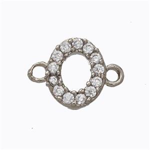 Copper Connector Pave Zirconia Letter-O Platinum Plated, approx 8-9mm [FN44688]