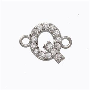 Copper Connector Pave Zirconia Letter-Q Platinum Plated, approx 8-9mm [FN44690]