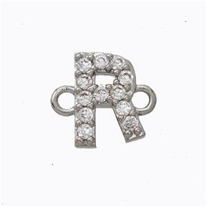 Copper Connector Pave Zirconia Letter-R Platinum Plated, approx 8-9mm [FN44691]